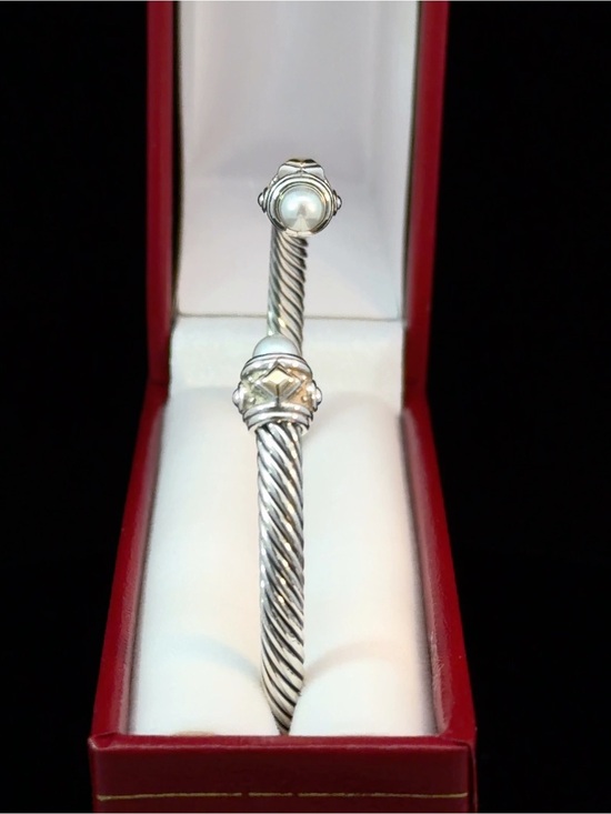 David Yurman Jewelry - David Yurman Sterling Silver Cable Cuff Bracelet with White Pearls